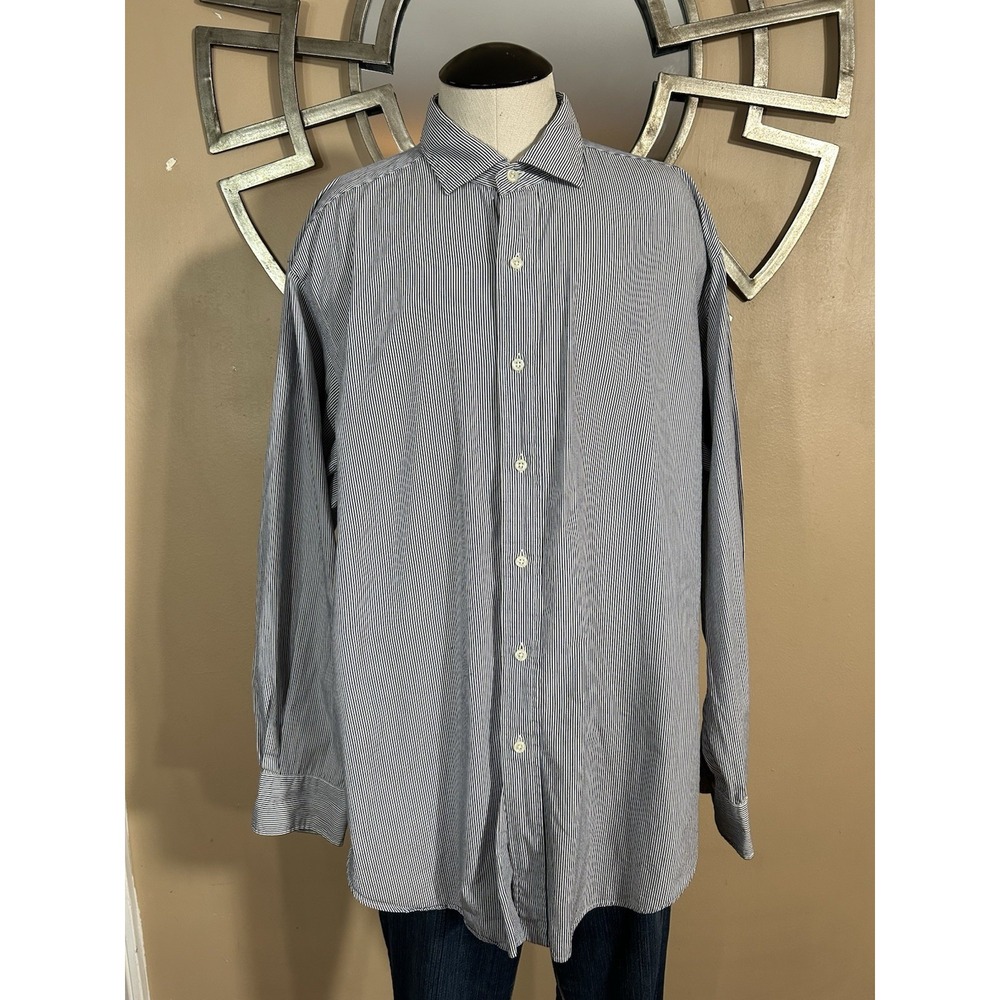 Polo Ralph Lauren Button Down Long Sleeve 17‎ 34/35 Blue Black Stripes Estate